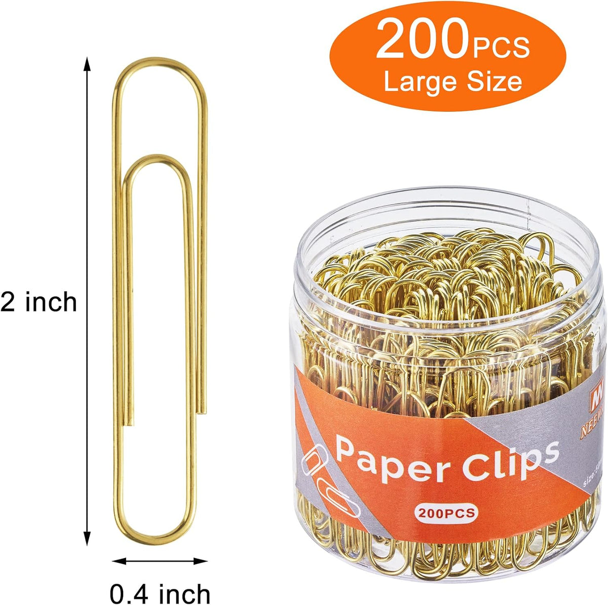 NEEWAY Gold Paper Clips, 200 Count Large Size, 2 Inch Jumbo Paperclips, Stylish Gold-Plated Paper Clip