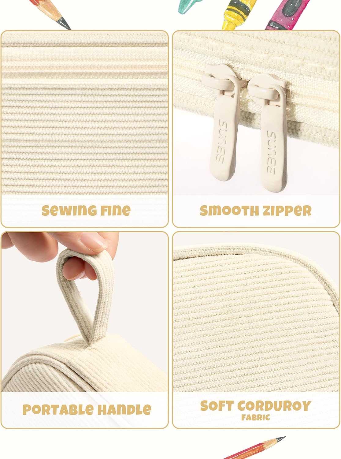 SUNEE Cute Pencil Case, Large Pencil Pouch, Aesthetic Big Pencil Bag with Zipper, Kawaii Stationery Storage and Organizer, School Supplies for Teen and Adult, Boys&Girls, Soft Corduroy Warm Beige