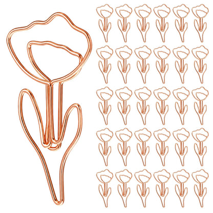 80 PCS Flower Paper Clips, Floral Cute Paper Clips Decorative Shaped Papers Clip Gold Fancy Cute Paperclips for Office and Home Supplies Wedding Decoration Desk File Documents Receipts Organization