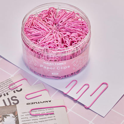 FUDAO FAMILY 500pcs Paper Clips Assorted Sizes, Small, Medium and Large（1.1inch, 1.3inch and 2inch Paper Clips, Vinyl Coated Paperclips for Office, School, Home Supplies (Pink)