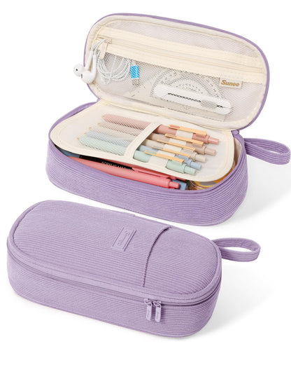 SUNEE Cute Pencil Case, Large Pencil Pouch, Aesthetic Big Pencil Bag with Zipper, Kawaii Stationery Storage and Organizer, School Supplies for Teen and Adult, Boys&Girls, Soft Corduroy Warm Beige