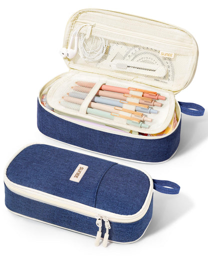 SUNEE Cute Pencil Case, Large Pencil Pouch, Aesthetic Big Pencil Bag with Zipper, Kawaii Stationery Storage and Organizer, School Supplies for Teen and Adult, Boys&Girls, Soft Corduroy Warm Beige