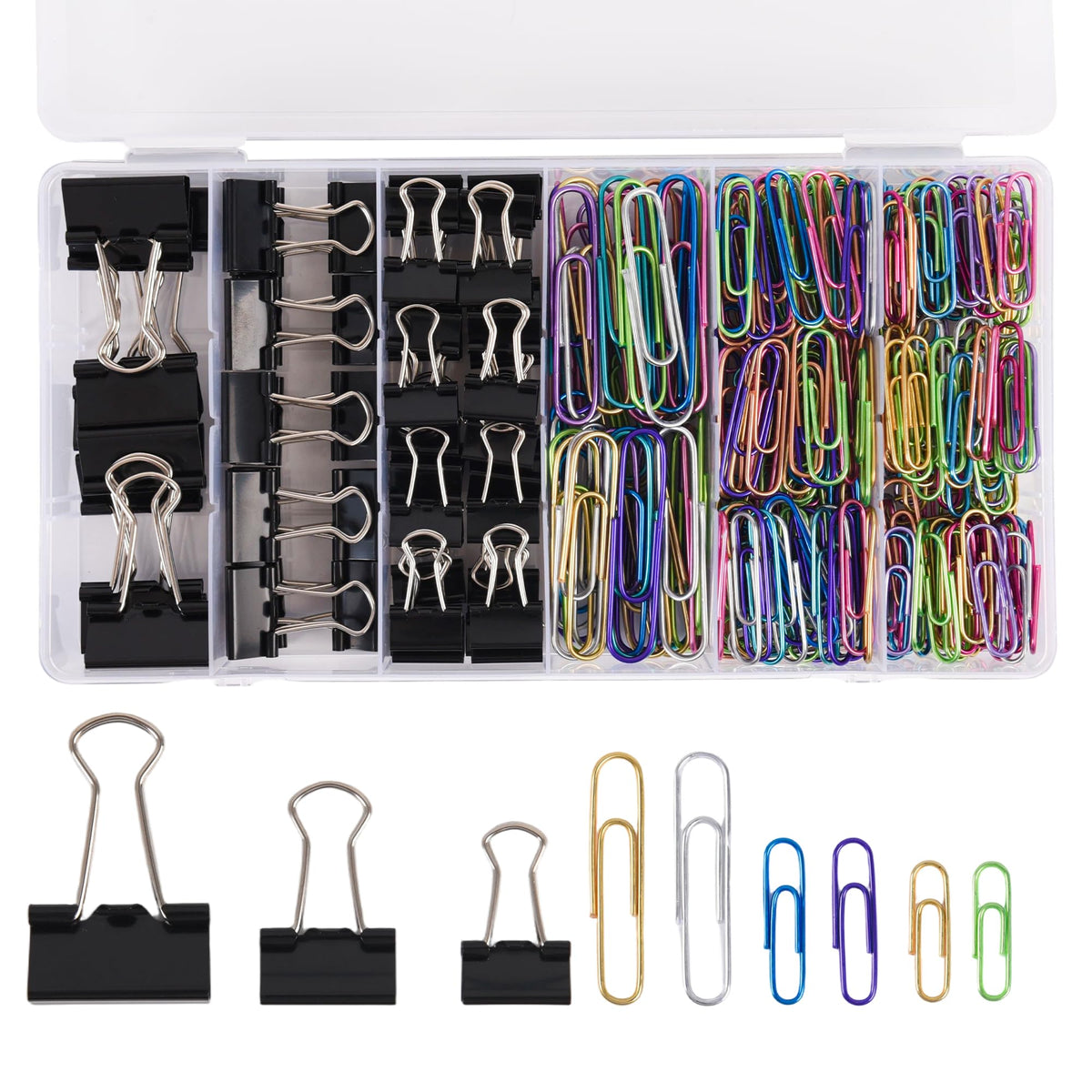 500PCS Paper Clips and Binder Clips Assorted Sizes