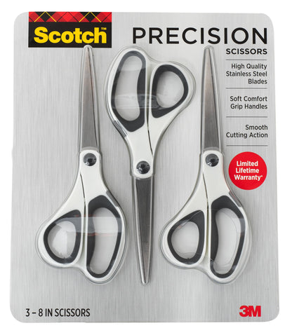 Scotch 8" Precision Scissors, 3 Pack