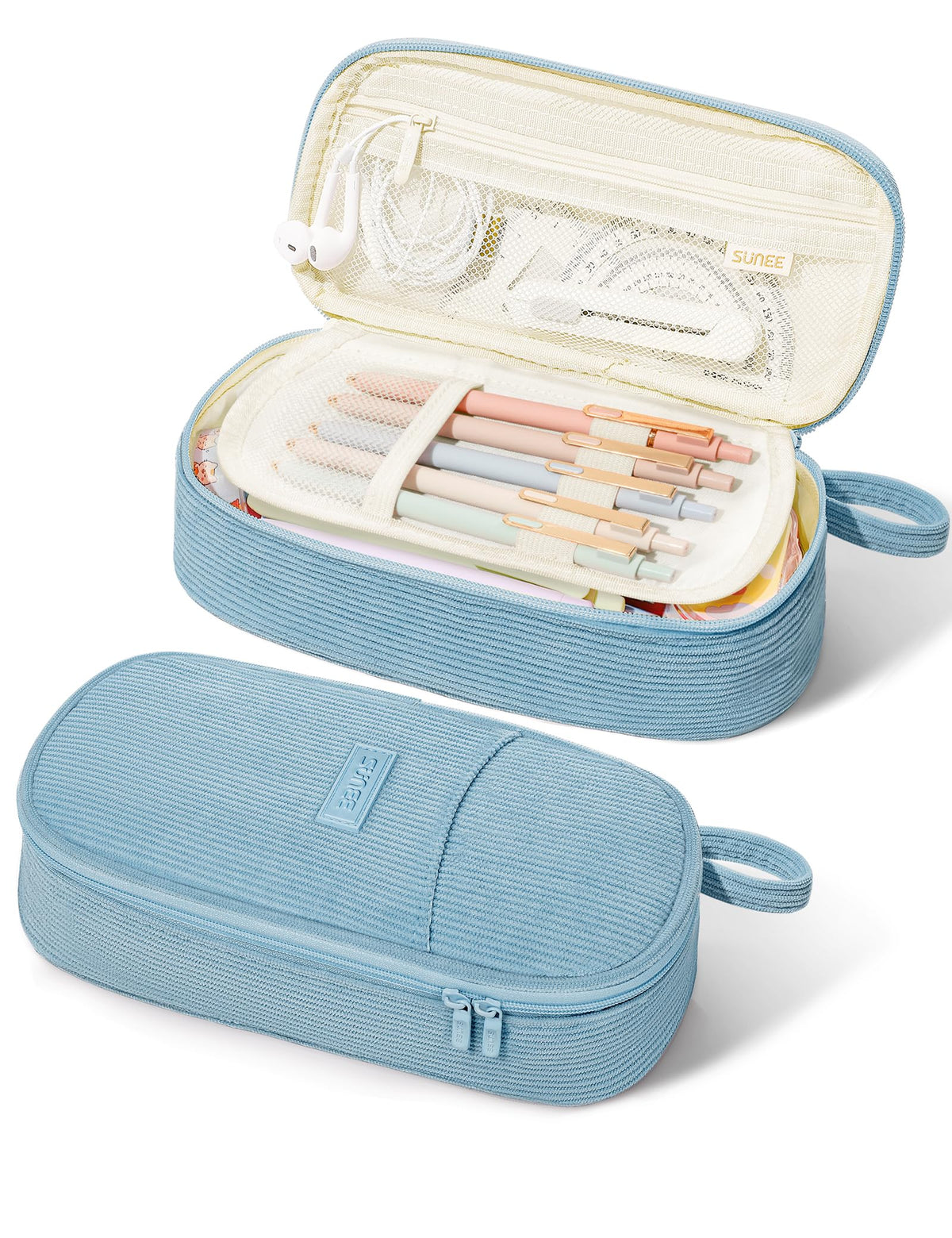 SUNEE Cute Pencil Case, Large Pencil Pouch, Aesthetic Big Pencil Bag with Zipper, Kawaii Stationery Storage and Organizer, School Supplies for Teen and Adult, Boys&Girls, Soft Corduroy Warm Beige