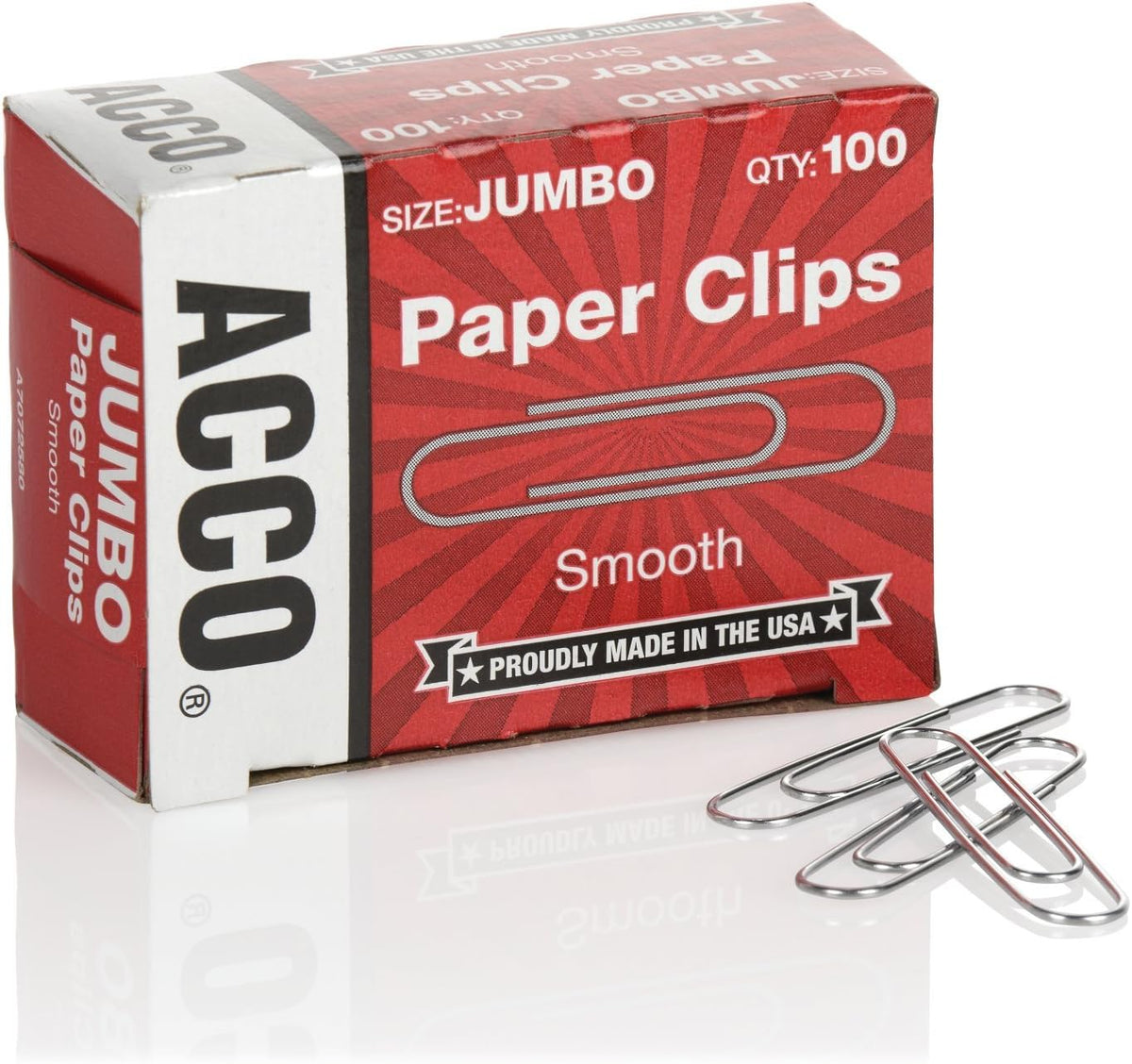 ACCO Brands Paper Clips, Jumbo, Smooth, Economy, 10 Boxes, 100/Box (72580)