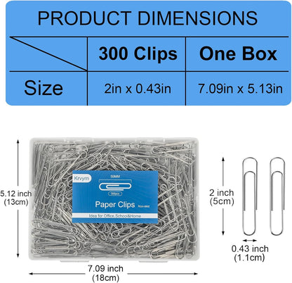 Large Paper Clips Non-Skid,2' Jumbo PaperClips,300 Pcs Metal Paper Clips.