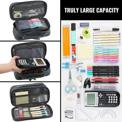 JOINPRO Large Capacity Pencil Case, 4 Compartment Pen Pouch Organizer with Double Zipper, Storage Bag for School, Office, Teen Girl Boy Men Women