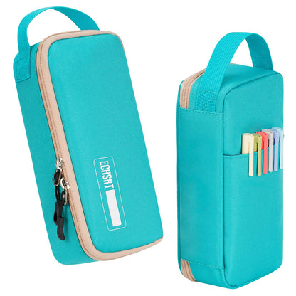 ECHSRT Large Capacity Pencil Case with Hidden Pocket, 1200D Oxford Fabric Zipper Pencil Pouch with Handle, Multi-Pocket Stationery Organizer for Office, College, Travel and Daily Carry, Beige