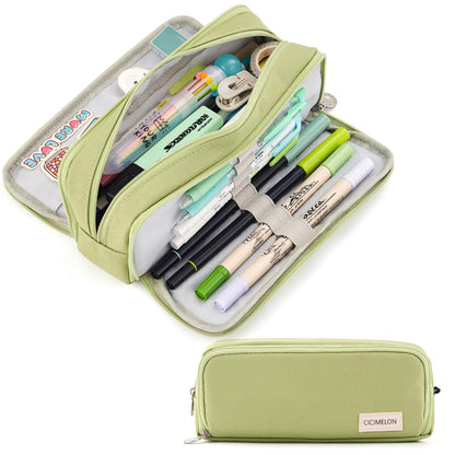 CICIMELON Large Capacity Pencil Case 3 Compartment Pouch Pen Bag for School Teen Girl Boy Men Women (Black)