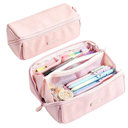 Four Candies Large Pencil Case, 5 Compartments Canvas Pen Organize