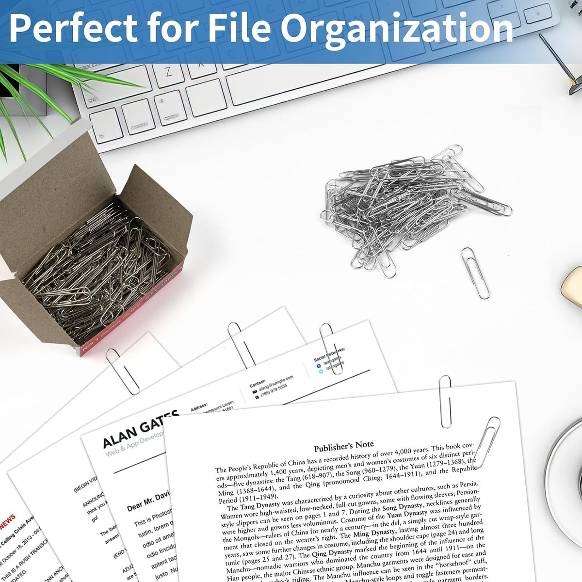 800 PCS Medium Paper Clips #1, Smooth Paperclip for Office & School, 1.3 in