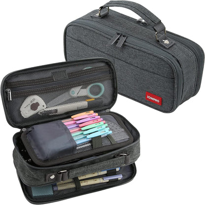 JOINPRO Large Capacity Pencil Case, 4 Compartment Pen Pouch Organizer with Double Zipper, Storage Bag for School, Office, Teen Girl Boy Men Women