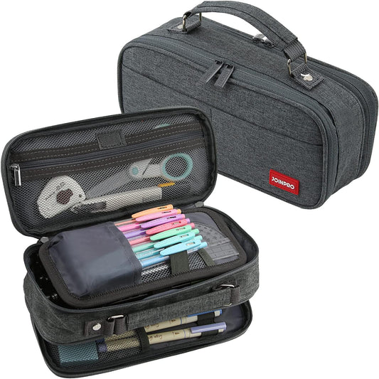 JOINPRO Large Capacity Pencil Case, 4 Compartment Pen Pouch Organizer with Double Zipper, Storage Bag for School, Office, Teen Girl Boy Men Women