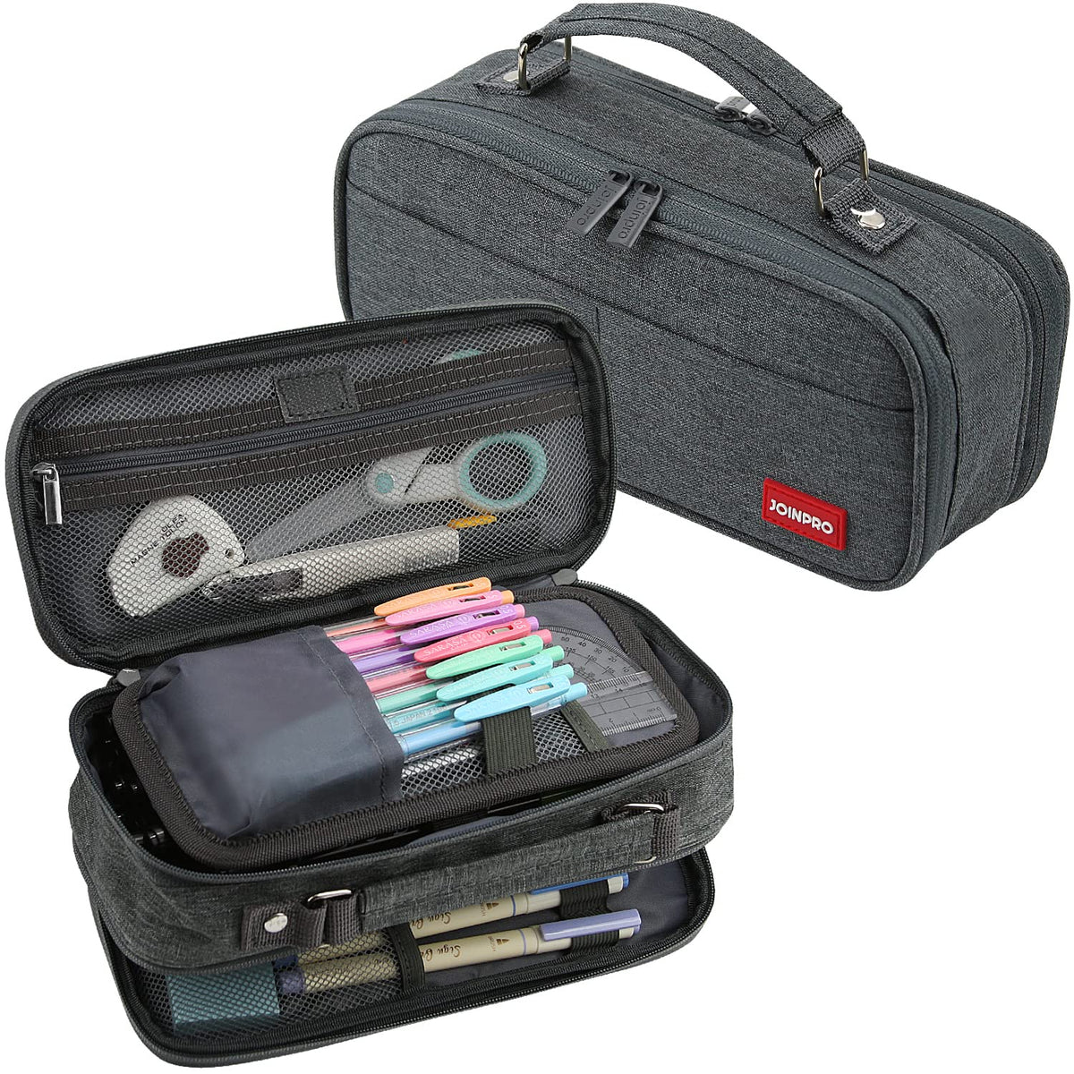 JOINPRO Large Capacity Pencil Case, 4 Compartment Pen Pouch Organizer with Double Zipper, Storage Bag for School, Office, Teen Girl Boy Men Women
