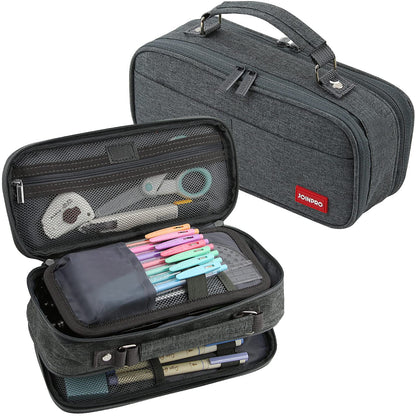 JOINPRO Large Capacity Pencil Case, 4 Compartment Pen Pouch Organizer with Double Zipper, Storage Bag for School, Office, Teen Girl Boy Men Women