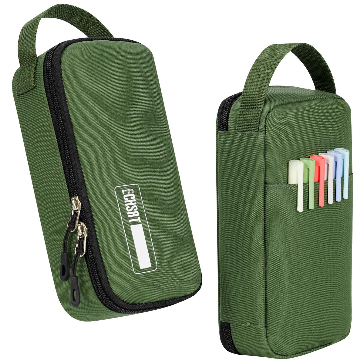 ECHSRT Large Capacity Pencil Case with Hidden Pocket, 1200D Oxford Fabric Zipper Pencil Pouch with Handle, Multi-Pocket Stationery Organizer for Office, College, Travel and Daily Carry, Beige