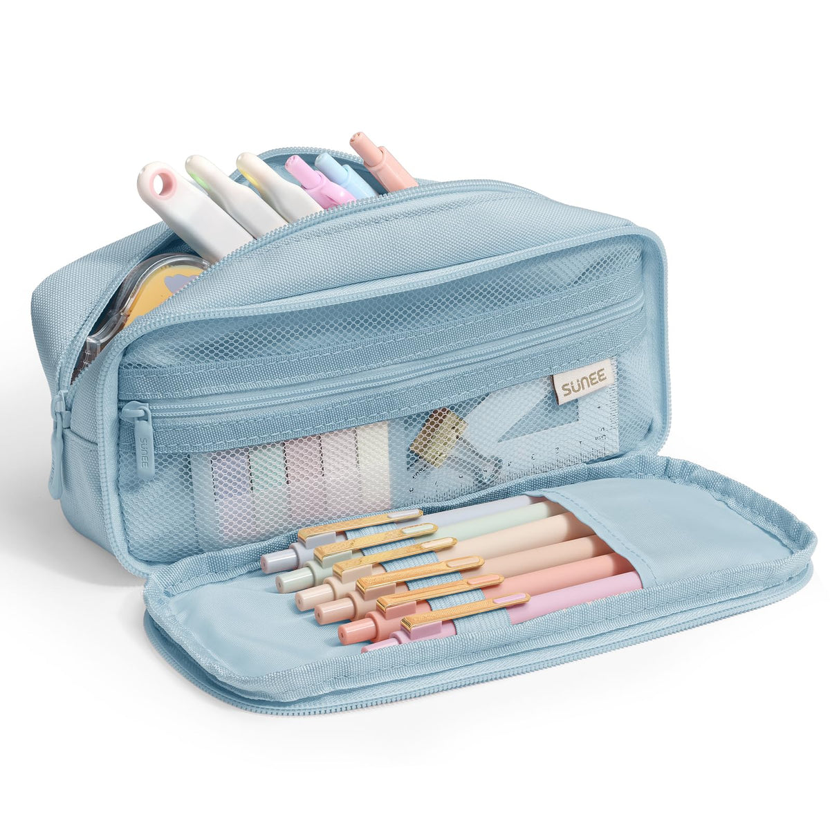 SUNEE Pencil Case, Large Capacity Pencil Pouch, Extra Big Pencil Bag with 6 Compartments, Durable Canvas Pencil Box for Office Stationery Organizer, Back to School Supplies for Teen Boys Girls, Black