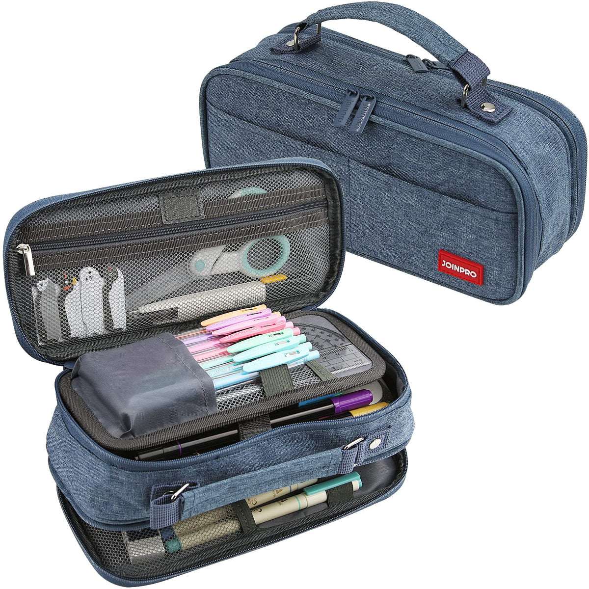 JOINPRO Large Capacity Pencil Case, 4 Compartment Pen Pouch Organizer with Double Zipper, Storage Bag for School, Office, Teen Girl Boy Men Women