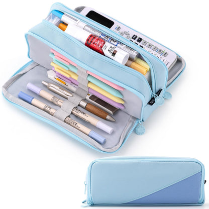 CICIMELON Large Capacity Pencil Case 3 Compartment Pouch Pen Bag for School Teen Girl Boy Men Women (Black)