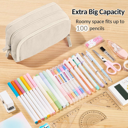 Sooez Big Capacity Pencil Case Pen Pouch, Soft Corduroy Pencil Bag