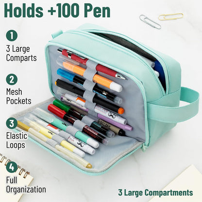 Mr. Pen- High Capacity Pencil Case, Large Pencil Pouch with 3 Compartments and 2 Pockets, Large Pencil Bag with Smooth Zipper, Cute Pencil Case Pouch Organizer, School Supplies for Teens