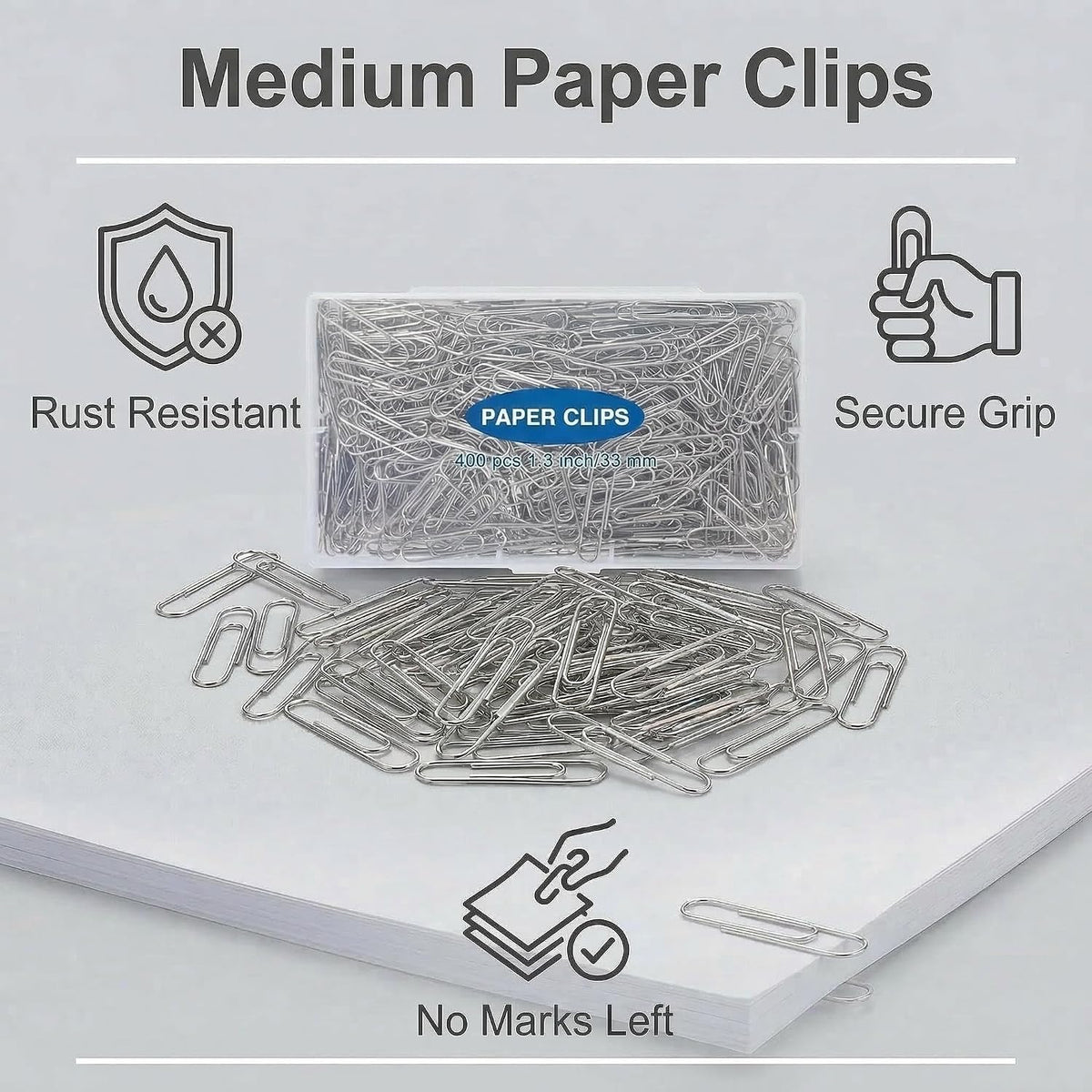 400 Pcs Medium Paper Clips,1.3 inch Metal Paper Clip for Office, School.