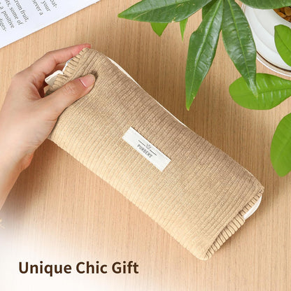 Soft Corduroy Pencil Case Pouch - Small Stationery Pen Bag Apricot