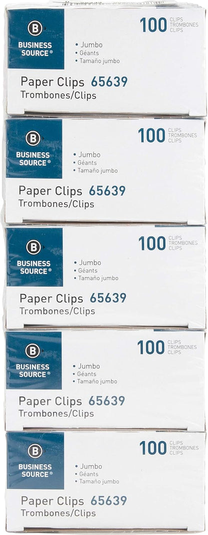 Business Source Jumbo Paper Clips, Steel Wire, 0.041 Gauge, 100 Count, Pack of 10 (1000 Total Paper Clips)
