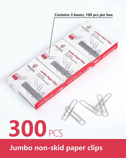 PAPERPAL Jumbo Non-Skid Paper Clips, 2 Inch (50 mm), 300 Count, Silver