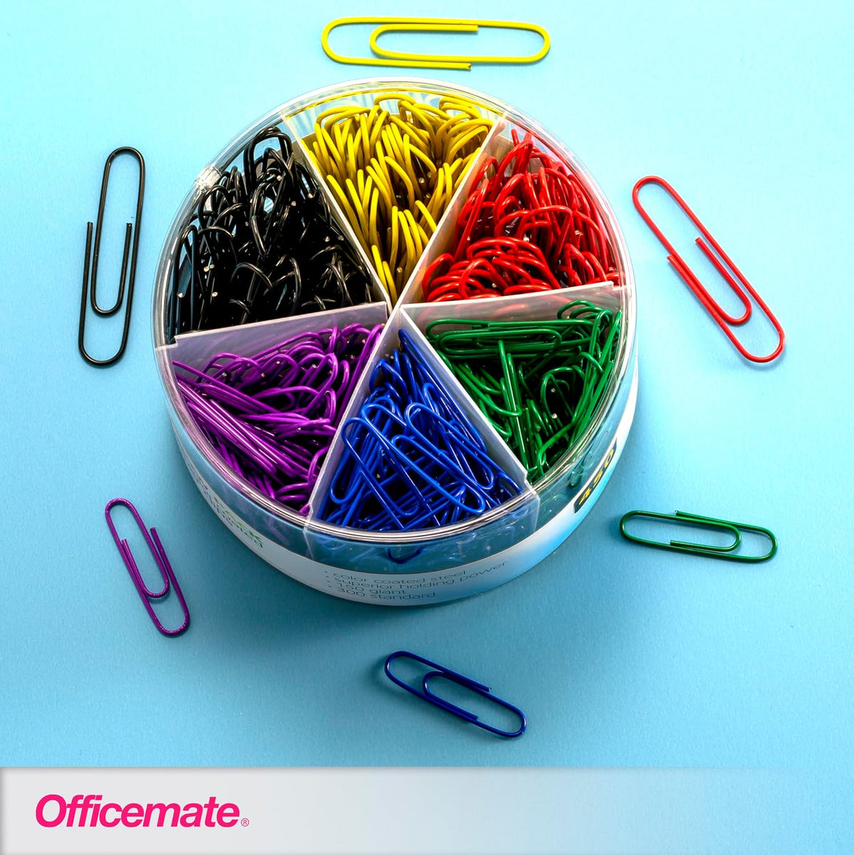 Officemate PVC Free Color Coated Paper Clips, 450 Per Tub Office Paper Clamp (97229)