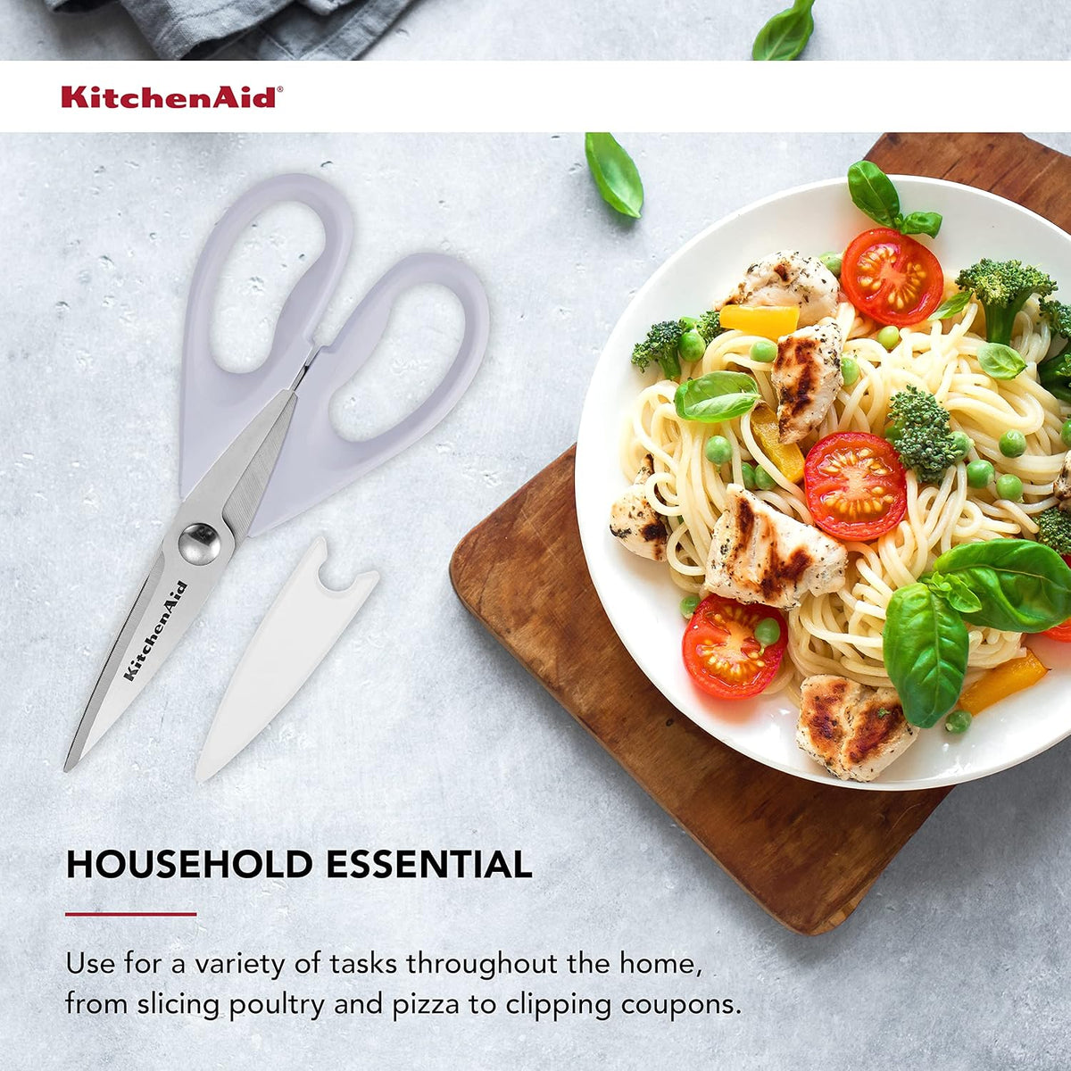 KitchenAid All Purpose Kitchen Shears with Protective Sheath Durable Stainless Steel Scissors, Dishwasher Safe, Soft Grip Comfort Handle, 8.72 Inch, Lavendar Cream