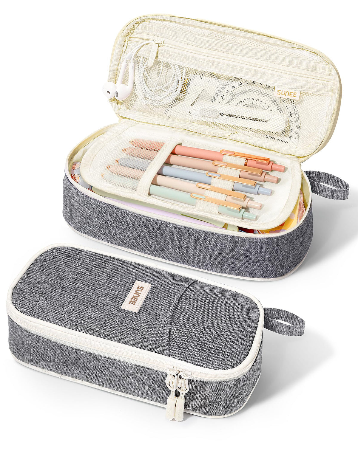 SUNEE Cute Pencil Case, Large Pencil Pouch, Aesthetic Big Pencil Bag with Zipper, Kawaii Stationery Storage and Organizer, School Supplies for Teen and Adult, Boys&Girls, Soft Corduroy Warm Beige