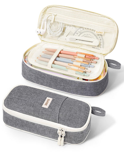 SUNEE Cute Pencil Case, Large Pencil Pouch, Aesthetic Big Pencil Bag with Zipper, Kawaii Stationery Storage and Organizer, School Supplies for Teen and Adult, Boys&Girls, Soft Corduroy Warm Beige