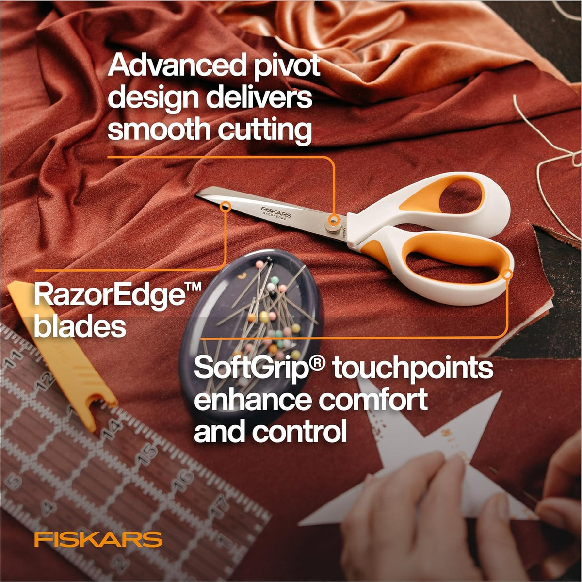 Fiskars 8" RazorEdge Fabric Scissors, Heavy Duty & Sharp Fabric Shears