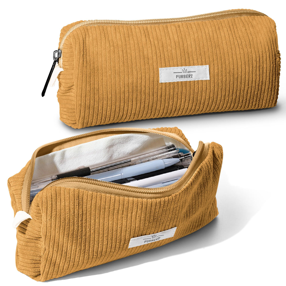 Soft Corduroy Pencil Case Pouch - Small Stationery Pen Bag Apricot