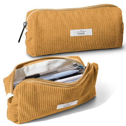 Soft Corduroy Pencil Case Pouch - Small Stationery Pen Bag Apricot