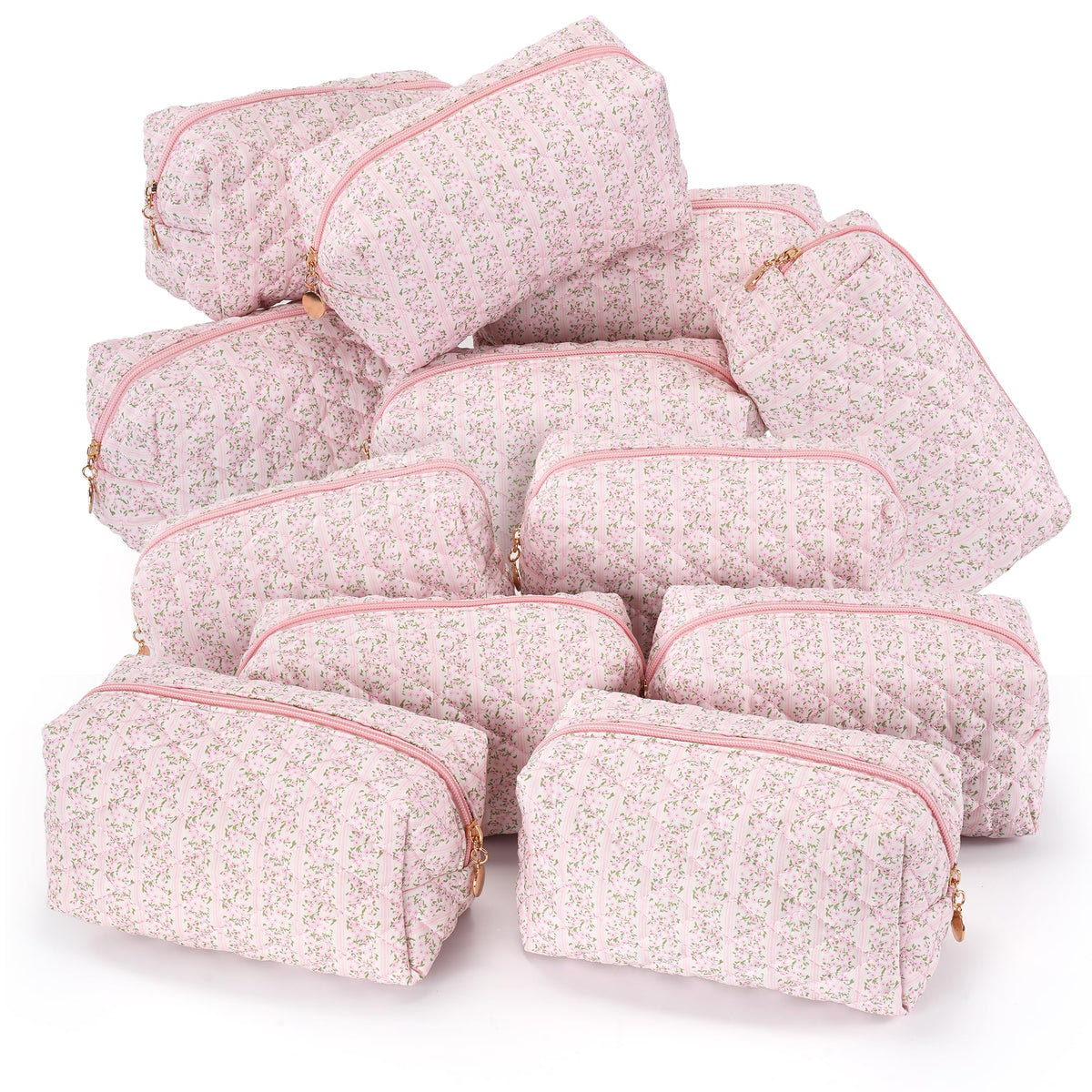 Makeup Bag Travel Toiletry Bag for Women, Small Cosmetic Bags Cute Quilted Cotton Makeup Pouch for Purse Emergency Bag Pencil Case Accessory Bag, Pastel Pink