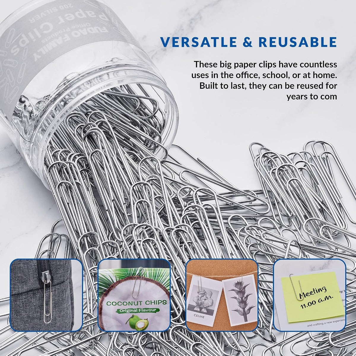 Jumbo Paper Clips, 2 Inch Paper Clip, 200 pcs Large Paperclips