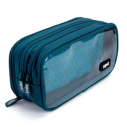 ZIPIT Half & Half Pencil Case, 3-Compartment Aesthetic Zipper Pouch, Grey