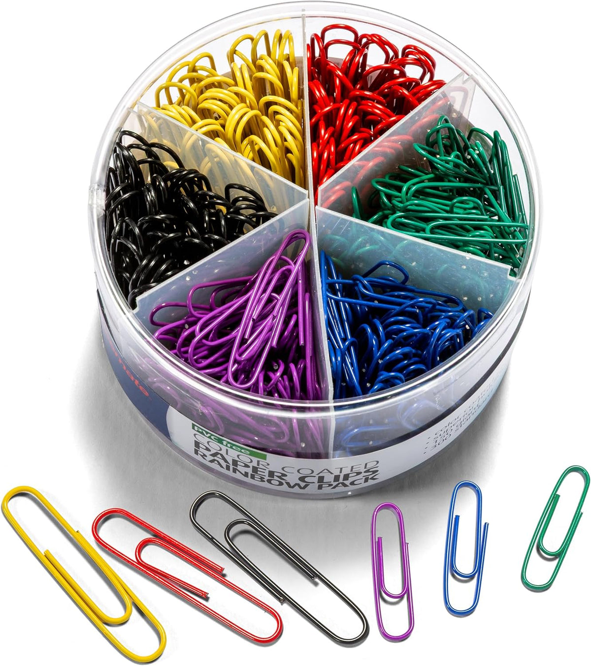 Officemate PVC Free Color Coated Paper Clips, 450 Per Tub Office Paper Clamp (97229)