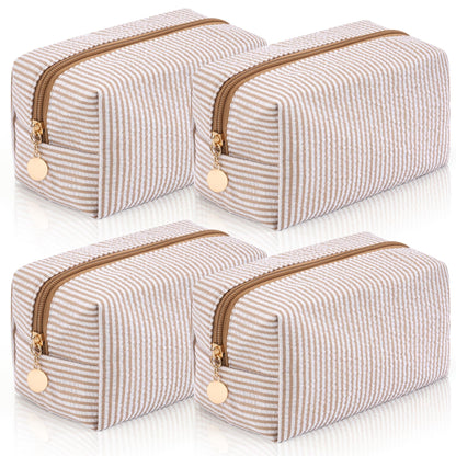 Makeup Bag Travel Toiletry Bag for Women, Small Cosmetic Bags Cute Quilted Cotton Makeup Pouch for Purse Emergency Bag Pencil Case Accessory Bag, Pastel Pink